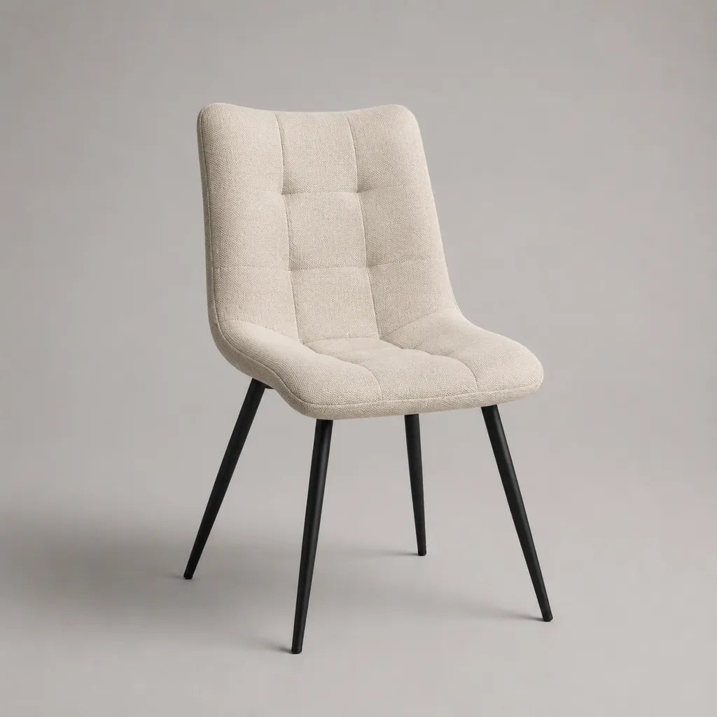 Chaise rembourrée en tissu bouclé beige avec pieds en acier noir, 49 × 57 × 84 cm