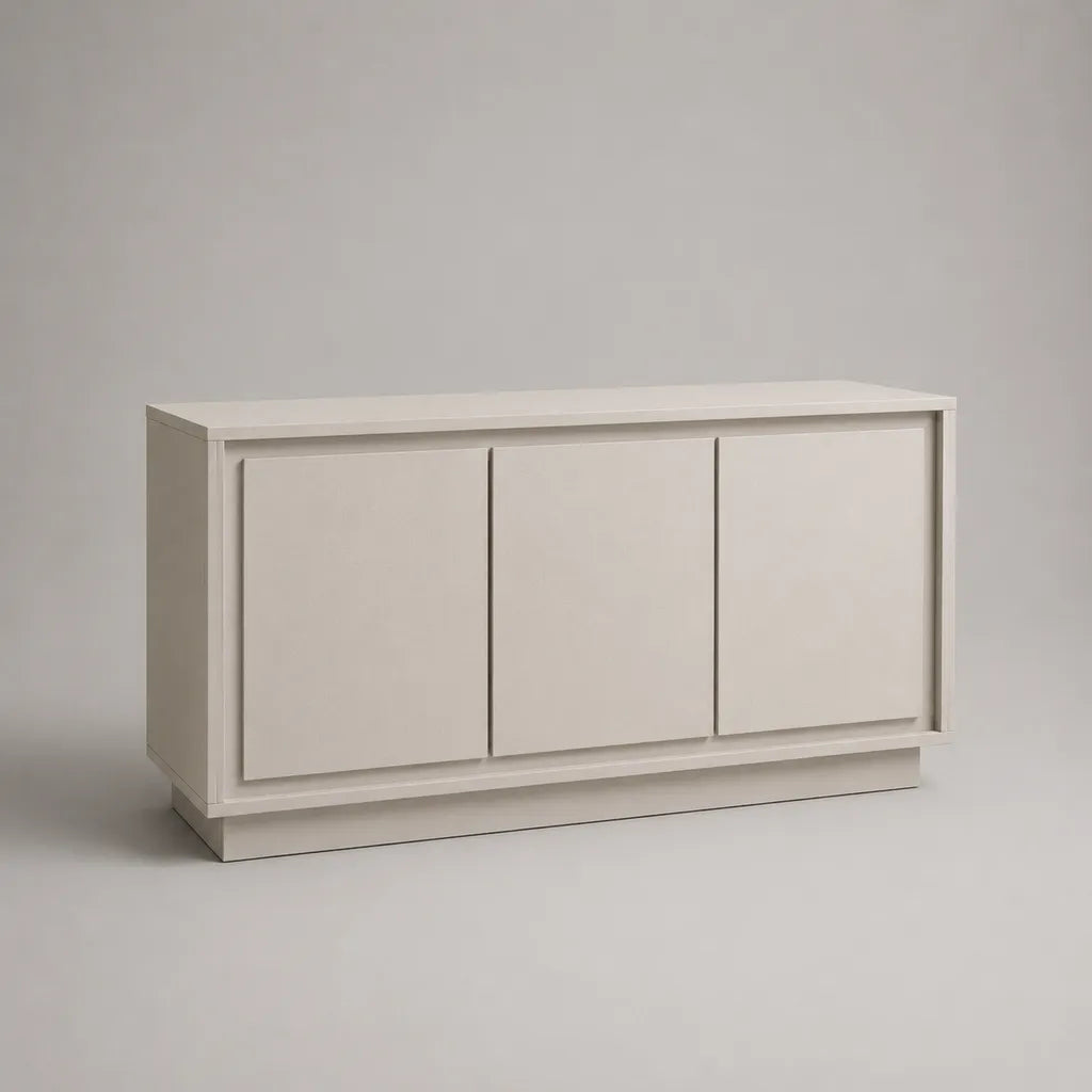 Buffet bas rectangulaire 3 portes en MDF et panneaux de particules, blanc mat, 120 × 40 × 75 cm