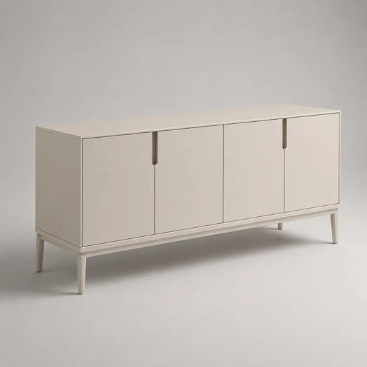 Buffet bas beige mat à 4 portes en MDF et acier, 160 × 40 × 80 cm
