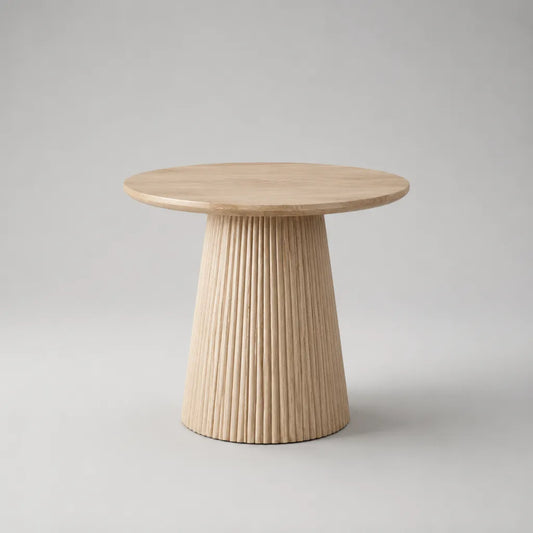 Table basse ronde en MDF plaqué chêne naturel avec pied central cannelé, Ø 60 × H 55 cm
