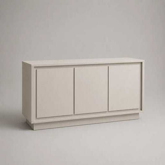 Buffet bas rectangulaire 3 portes en MDF et panneaux de particules, blanc mat, 120 × 40 × 75 cm