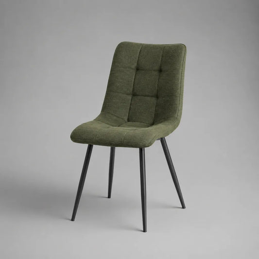 Chaise rembourrée en polyester vert olive avec pieds en acier noir, 48 × 57 × 86 cm
